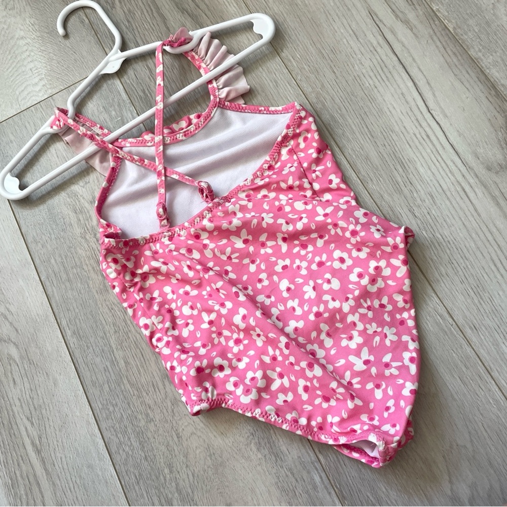 Zara Floral Swimsuit ruffle racerback one piece girls Pink (size 2-3 years) swim - Picture 2 of 5